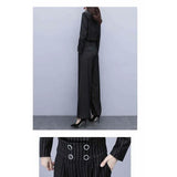 Huidianyin Vintage Casual Blazer Women's Office Slim Jacket Or High Waist Wide Leg Pants Stripe Female Harajuku Loose Comfortable