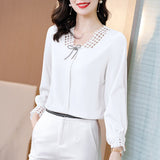 huidianyin Korean Chiffon Women Blouses Women Hollow Out Lace Blouse Shirts Woman Embroidery Blouses Tops Woman V Neck Shirt Top