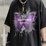 Huidianyin tshirts goth Harajuku tops Butterfly lightning print Loose Short Sleeve kawaii anime t shirt 2023 NEW plus size clothing