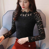 huidianyin Autumn O-neck Hollow Out Sweet Women Slim Fit Lsce Top Long Sleeve Women Blouse with Lace Bottoming Shirts Blusa 1105 40