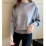 Huidianyin Women Casual Sweater Bat Sleeve Patchwork Knitting Sweater Ladies Chic Pullovers O-Neck Loose Sweaters Fall Korean Style