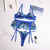 Huidianyin Floral Lingerie Women's Underwear Fancy Transparent Bra Brief Set with Garters Embroidery Sexy Lace Erotic Intimate 912