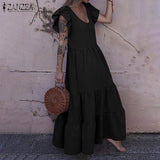 Huidianyin Ruffles Holiday Vestidos 2023 ZANZEA Summer Long Maxi Dress Women Butterfly Sleeve Solid Party Sundress Kaftan