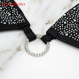 Huidianyin Sexy Diamond Underwear Bra Party Set Women Deep-V Halter Bra Sets Female 2 Piece Bralette and Thong Fashion Black White