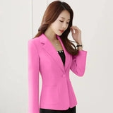 Huidianyin Solid Color Elegant Red Blazer Women Jacket England Style Slim Fit Long Sleeve Outerwear Notched Collar Single Button Top