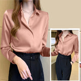 huidianyin Shirts Women White Shirt Women Long Sleeve Shirts Blouse Satin Silk Blouse Ladies Tops 2023 Fashion Solid Woman Clothing