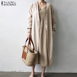 Huidianyin 2023 Spring Women Elegant Long Sleeve Open Front Long Cardigan Coat Casual Cotton Linen Jackets Ladies Work OL Outwear