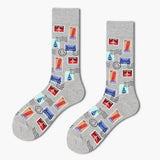 Huidianyin Man Personality Printing Stamp Watch Coffee Beans Menswear Pattern Fashion Socks Casual Ventilation Cotton Sock