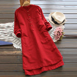 Huidianyin Women Vintage Long Sleeve Solid Mini Dress 2023 Autumn Cotton Shirt Vestido Casual Long Top Blusas Robe Feminina Sundress