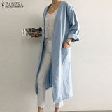 Huidianyin 2023 Spring Women Elegant Long Sleeve Open Front Long Cardigan Coat Casual Cotton Linen Jackets Ladies Work OL Outwear