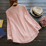 Huidianyin ZANZEA Women Cotton Blouse Solid V Neck Long Sleeve Buttons Pockets Autumn Feminina Blusas Summer Loose Shirt