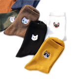 Huidianyin And Dog Pure Cotton Woman Harajuku Cartoon Animal Silver Dollar Manual Embroidery funny Socks & hosiery women Autumn Winter