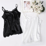 huidianyin Korean Fashion Silk Women Camis Streetwear Satin Sexy Tops Lace Sleeveless White Female Tank Tops XXXL/4XL White Shirt