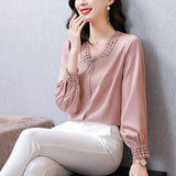 huidianyin Korean Chiffon Women Blouses Women Hollow Out Lace Blouse Shirts Woman Embroidery Blouses Tops Woman V Neck Shirt Top