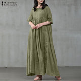 Huidianyin Summer Long Dress ZANZEA Women O Neck Half Sleeve Sundress Casual Solid Party Pleated Vestidos Kaftan 7