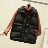 Huidianyin Women Sleeveless Vest Winter Warm Plus Size 2XL Down Cotton Padded Jacket Female Veats Mandarin Collar Sleeveless Waistcoat