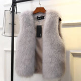 Huidianyin New Winter Female Fox Fur Vest Coat Winter Warm White Black Gray Fur Vest Jacket Large Size 2XL Sleeveless Coat