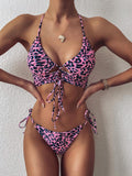 Huidianyin Animal Bikini Push Up Swimwear Women Leopard Female Bandage Sexy Swimwear Women Monokini Halter Backless Bathing Suit