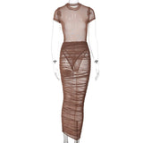 Huidianyin 2023 Summer Women Outfits Bodycon Wholesale See Through Mesh Bodycon Sexy Bodysuits Top Y2K Skirts Two Pieces Sets