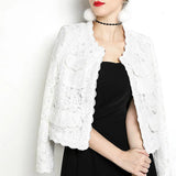 Huidianyin Elegant Women Blazer Long Sleeve Hollow Out Female Jacket Lace Patchwork Office Ladies Outwear Black White