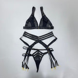 Huidianyin 3-Piece Sheer Lingerie Sexy Lace Transparent Underwear Wireless Bra And Panty Set Garters and Thongs Sensual Intimate 925