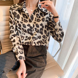 huidianyin Women's Shirt Printed Leopard Blouses for Women Long Sleeve Top Women Polo Neck Button Up Clothing Female 2023 Shirt OL