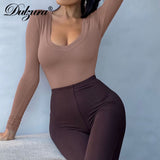 Huidianyin Solid Women Long Sleeve Bodysuit Bodycon Sexy Streetwear 2023 Spring Summer Warm Body Romper Basic