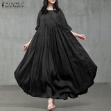 Huidianyin Summer Long Dress ZANZEA Women O Neck Half Sleeve Sundress Casual Solid Party Pleated Vestidos Kaftan 7