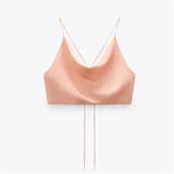 Huidianyin Top Women Satin Top Woman Orange Summer Crop Top Female Backless Pink White Top Women Straps Sleeveless Sexy Tanks Camis