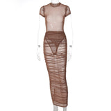 Huidianyin 2023 Summer Women Outfits Bodycon Wholesale See Through Mesh Bodycon Sexy Bodysuits Top Y2K Skirts Two Pieces Sets