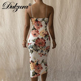 Huidianyin Flower Print Women Strap Midi Dress Bodycon Sexy Streetwear Party Club Elegant Vintage 2023 Summer Clothes Fashion