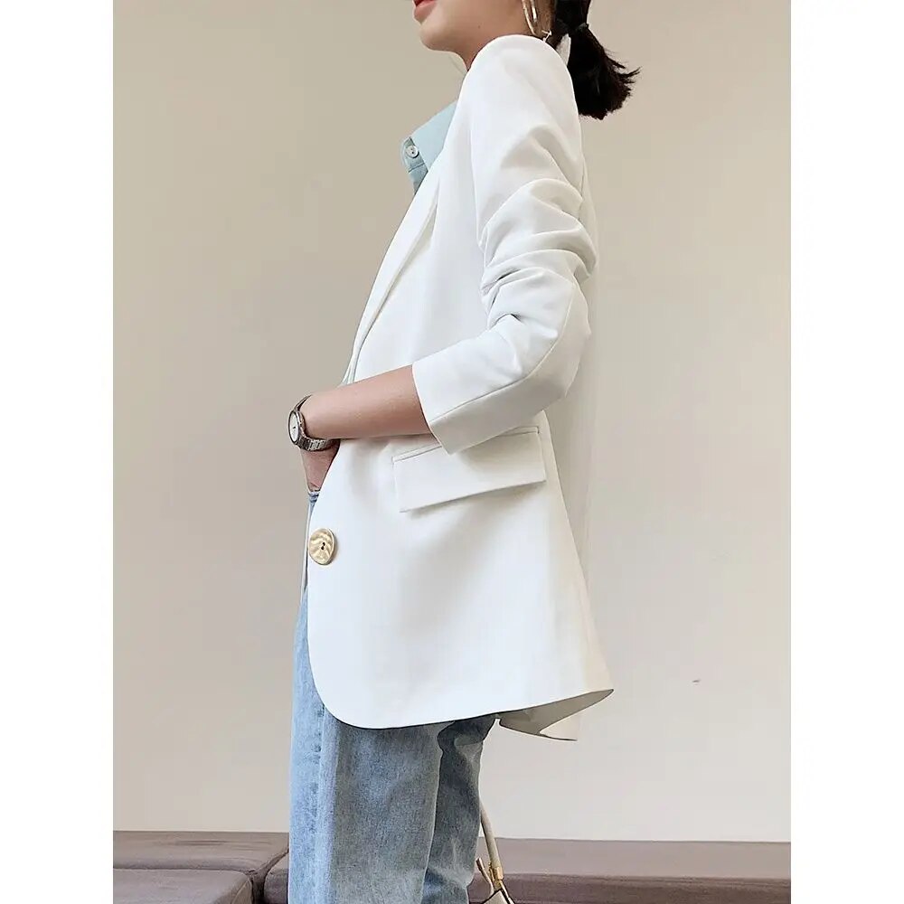 Huidianyin Fashion Women White Blazer Long Sleeve Korean Style Loose Female Blazer Office Ladies 2023 New Arrival Autumn Outwear