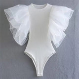 Huidianyin Black White Body Woman Organza Ruffle Sleeveless Bodysuit Women Lingerie Sexy Bodys For Women 2023 Summer Woman Bodysuit