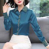 huidianyin Women Shirts and Blouses Embroidery Long Sleeve Blouse 2023 Fashion Elegant Women Clothing OL Luxury Shirt Silk Women Tops