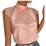 huidianyin Sexy Lace Blouses Summer Solid Pink Shirts 2023 Elegant Stand Collar Top Lady Loose Shirt Womens Blusas Mujer 26563