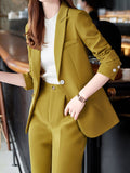 Huidianyin Elegant Women Business Trousers Suit Long Sleeve Casual Blazer&Pencil Pants 2 Pieces Set Female Fashion Workwear Pantsuit