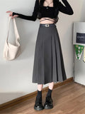 Huidianyin Skirt Solid Color High Waist Elastic A-line Temperament Basic Casual Fashion All-match Office Sweet Preppy Style Skirt