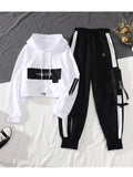 Huidianyin Autumn Female Streetwear Cargo Pants Loose High Waist Joggers Women 2 Piece Long Sleeve Top With Casual Trousers