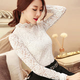 huidianyin 2023 Elegant Lace Crocheted Hollow Out Top Stand-up Collar White Blouse Woman Sweet Long Sleeve Shirts Blusas 1695