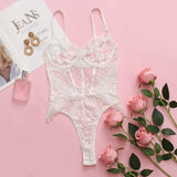 Huidianyin Sexy Lingerie Bodysuit See-Through Lace Body Polka Dots Sissy Open Crotch Babydoll White Erotic Fantasy Tights Tops