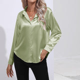 huidianyin Women's Shirt Loose Shirts and Blouses Silk Button Up Shirt Oversized Blouse Women Fashion OL Women Clothing Womens Tops