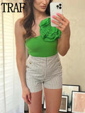 Huidianyin 2023 Asymmetric Body Woman Flowers Green Sexy Bodysuit Lingerie For Women Summer Black Backless Bodysuit Vacation Swimwear