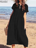 Huidianyin Fashion Summer 2023 Women Elegant Casual Mid-calf Dress Robe Femme Short Sleeve Solid Holiday Beach Sundress Vestidos