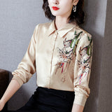 huidianyin Silk Women Shirts Woman Satin Blouses Tops Women Long Sleeve Shirts Woman Satin Silk Shirt Blusas Mujer De Moda 2023 XXL