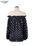 huidianyin Blouse Women Spring Summer Fashion Polka Dot Slash Neck Lantern Sleeve Shirt Women Tops Female Casual Loose