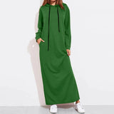 Huidianyin Women Loose Casual Solid Color Hooded Dress Autumn Winter New Long Sleeves Fashion Pockets Streetwear Elegant Lady Maxi Dresses