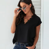 huidianyin Summer White Lace Blouse Women Casual Shirt Short Sleeve Elegant Tops Fashion Solid Loose 2023 Office Lady T-shirt 25021