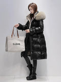 Huidianyin 2023 Winter Down Jacket Women Natural Real Fox Fur Collar Hood Extended Thicken Long Feather Coat Water Proof Parka