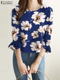 Huidianyin ZANZEA Summer Bohemian Women Blouse Flare Sleeve Ruffles O-Neck Floral Printed Tops Casual Elegant Holiday Blusas Tunic