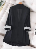 Huidianyin Women's Casual Design 3/4 Sleeve Outerwear Single Button Elegant Streetwear All-match Summer Autumn Thin New